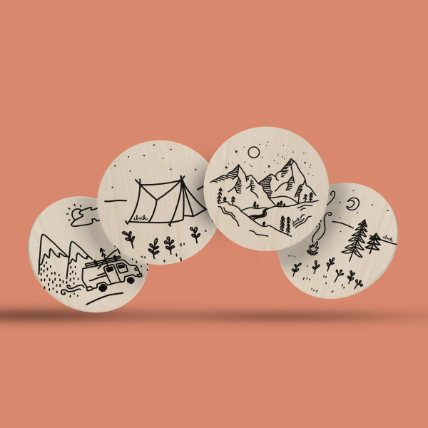 Set suporturi pentru pahare din lemn, 4 buc, NATURE BW